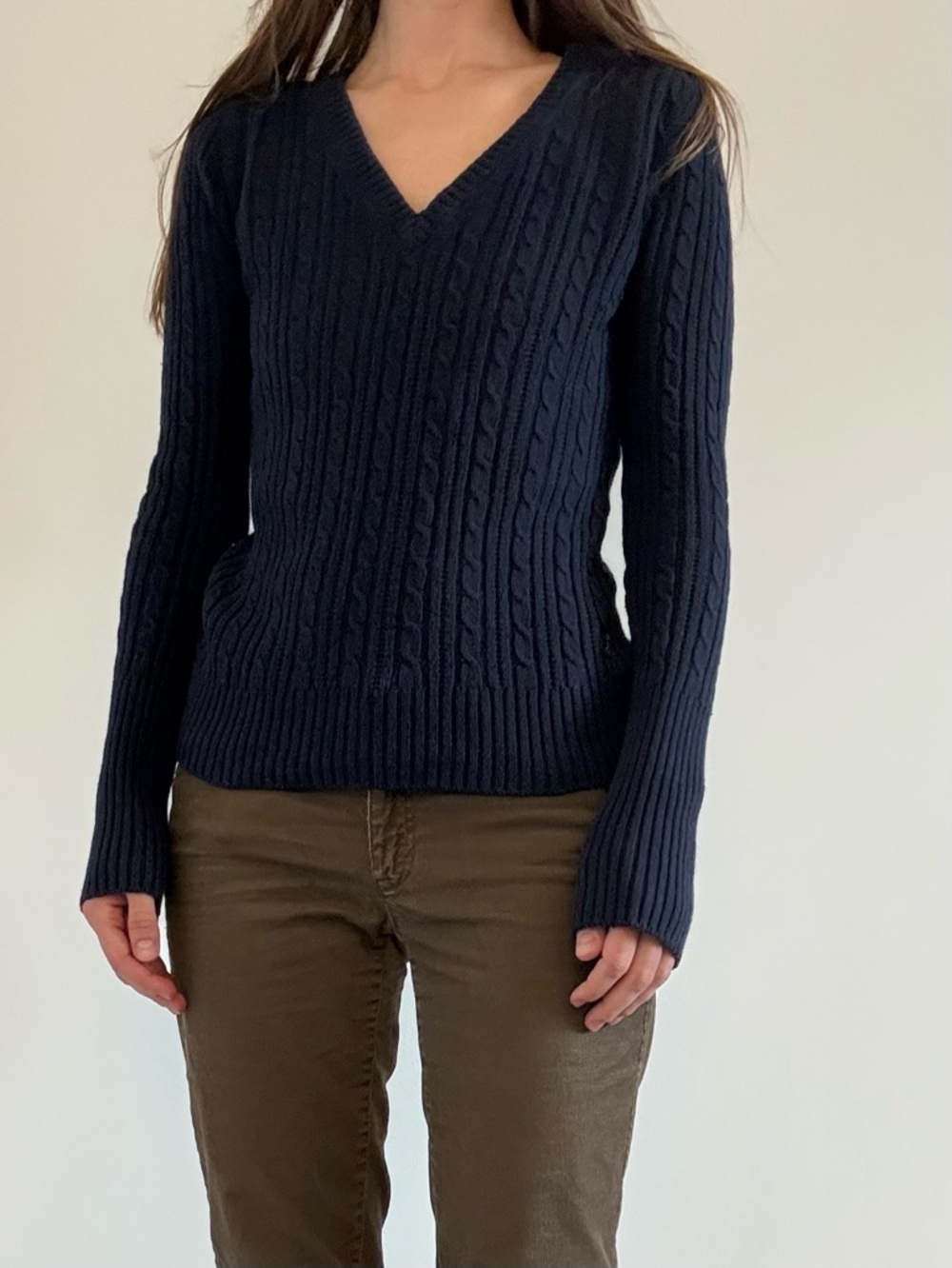 Y2K American Eagle Navy Blue Cable Knit V-Neck Sweater  Bella Swan grunge